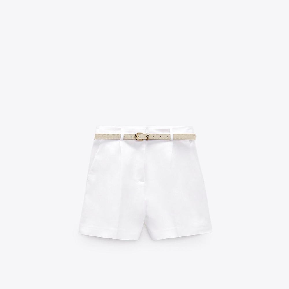 Zara White Bermuda Shorts with Belt